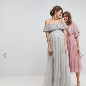 Maternity Bardot Sequin Top Tulle Dress